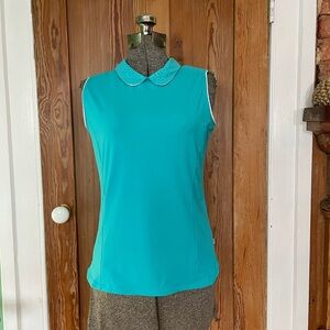 Lady Hagen Floral Laser Cut Peter Pan Collar Sleeveless Golf Polo - Sz S 💚🎀